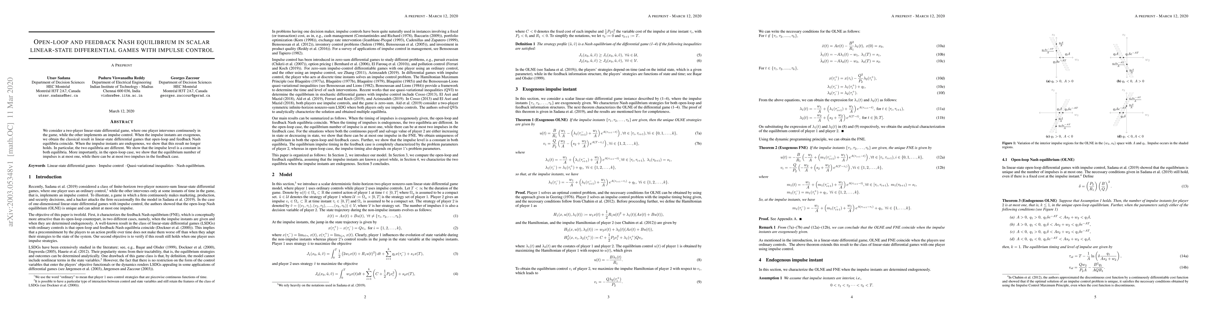 Thumbnail for Open-loop and feedback Nash equilibrium in scalar linear-state
  differential games with impulse control
