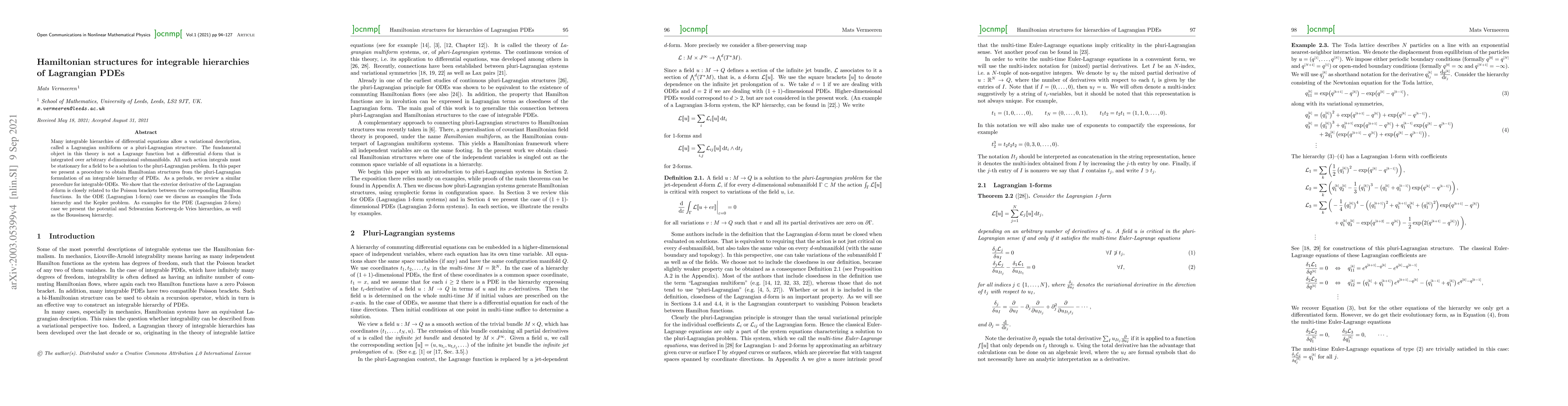 Thumbnail for Hamiltonian structures for integrable hierarchies of Lagrangian PDEs