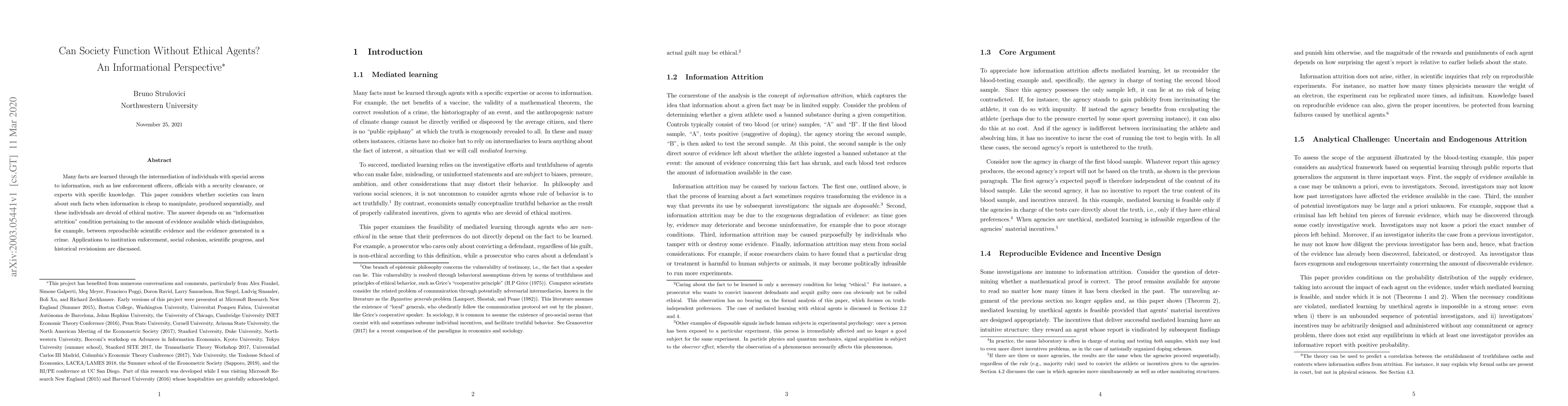 Thumbnail for Can Society Function Without Ethical Agents? An Informational
  Perspective