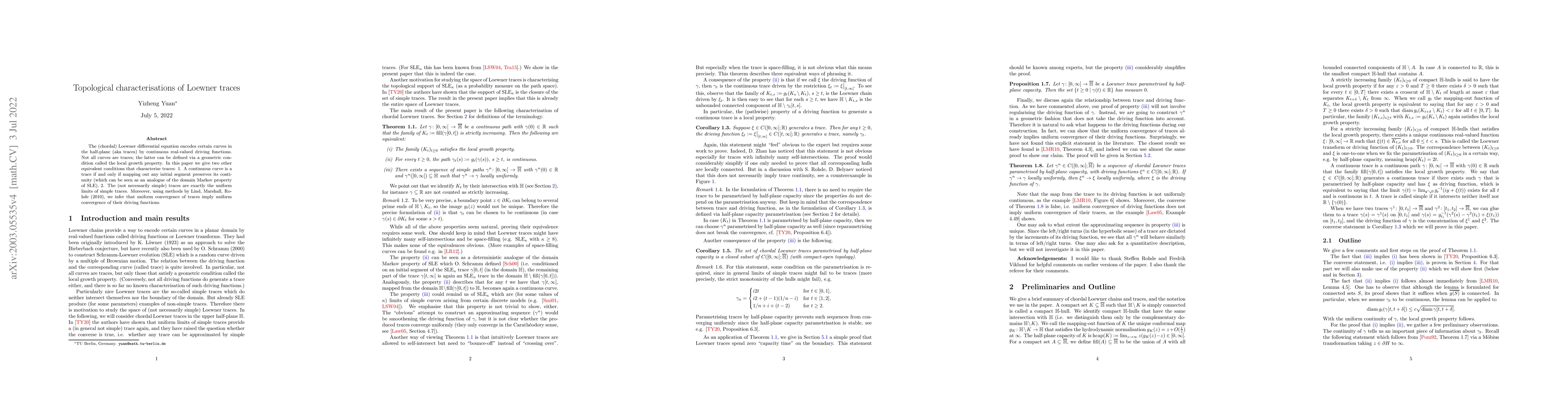 Thumbnail for Topological characterisations of Loewner traces