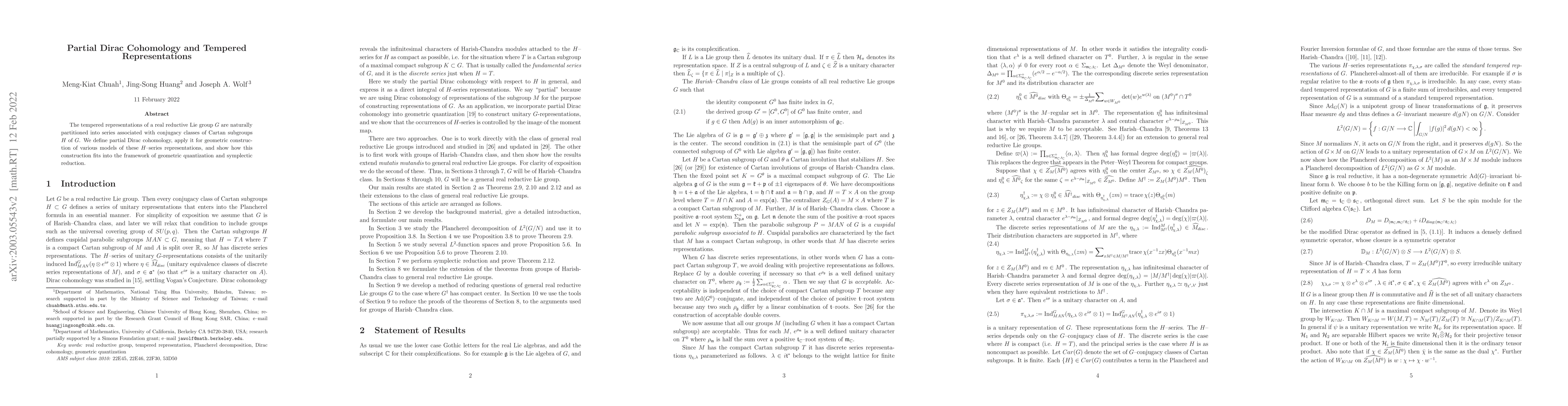 Thumbnail for Partial Dirac Cohomology and Tempered Representations