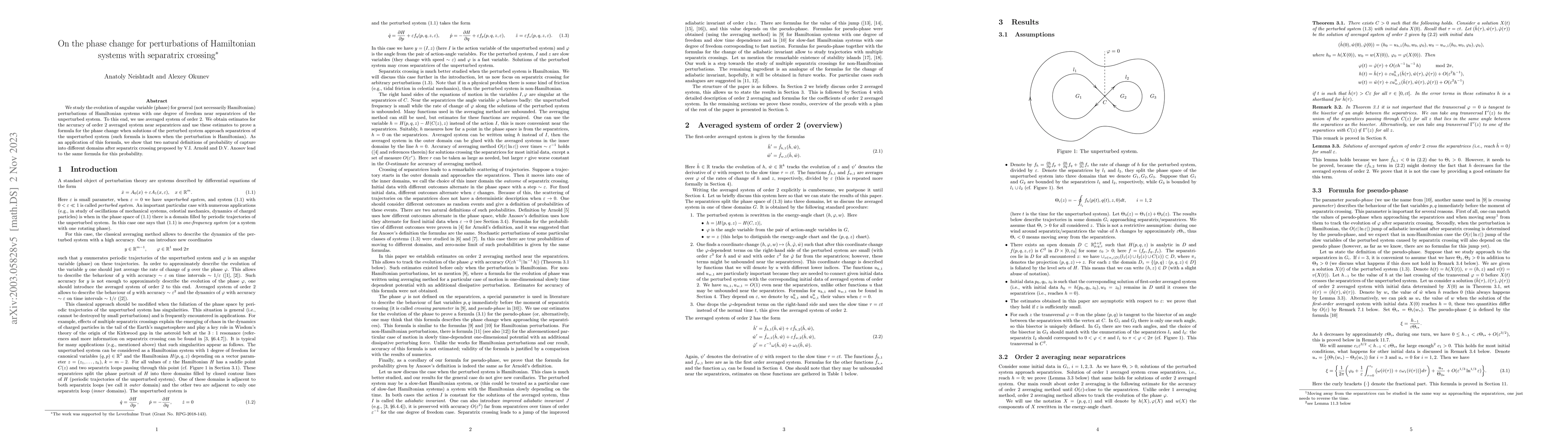 Thumbnail for On the phase change for perturbations of Hamiltonian systems with
  separatrix crossing