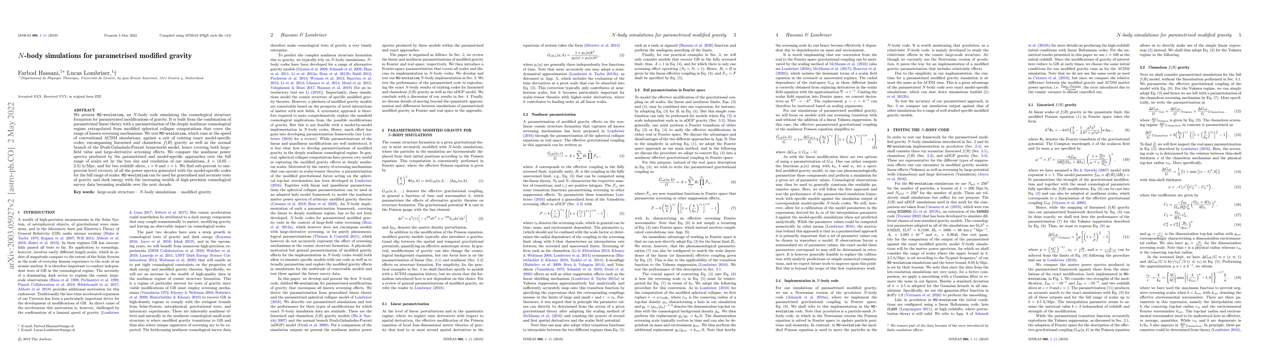 Thumbnail for $N$-body simulations for parametrised modified gravity