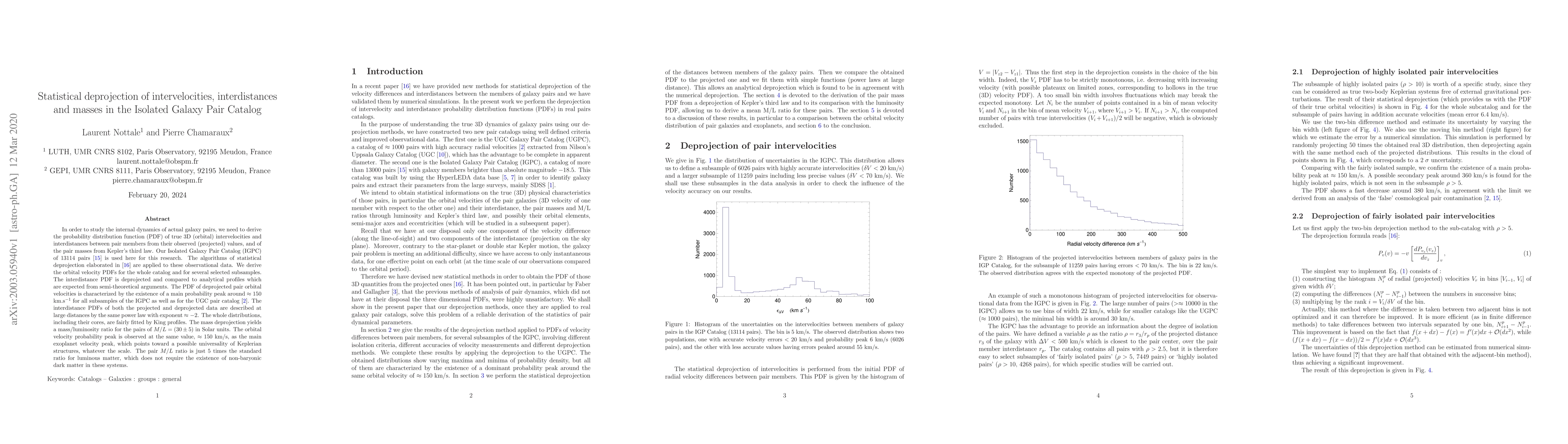 Thumbnail for Statistical deprojection of intervelocities, interdistances and masses
  in the Isolated Galaxy Pair Catalog