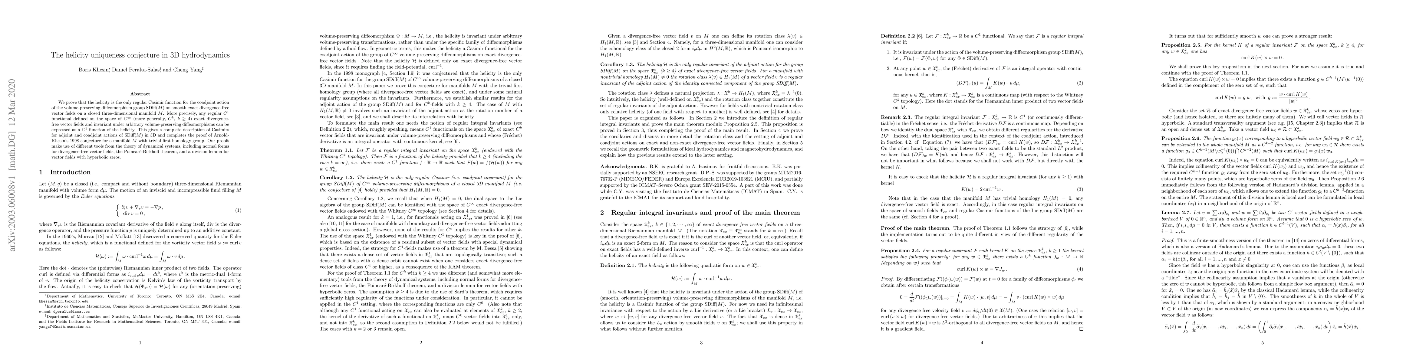 Thumbnail for The helicity uniqueness conjecture in 3D hydrodynamics