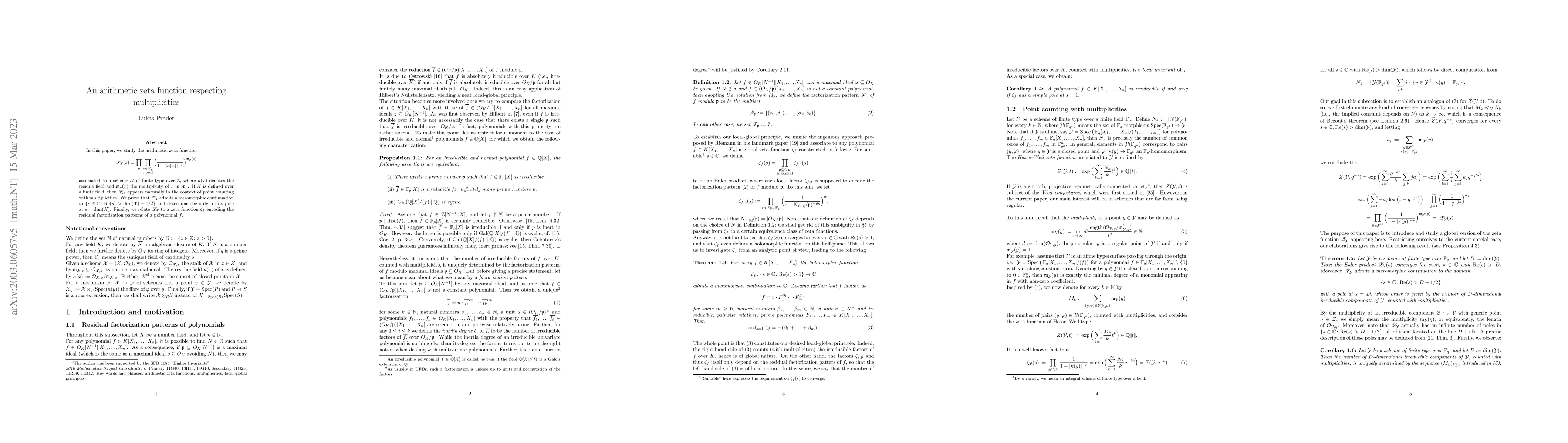 Thumbnail for An arithmetic zeta function respecting multiplicities