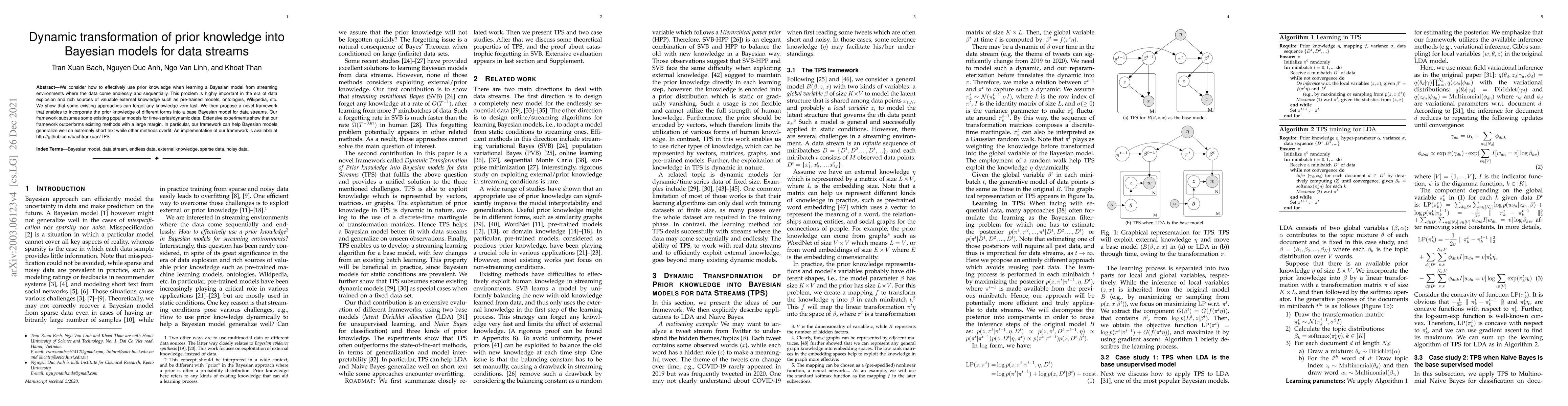 Thumbnail for Dynamic transformation of prior knowledge into Bayesian models for data
  streams