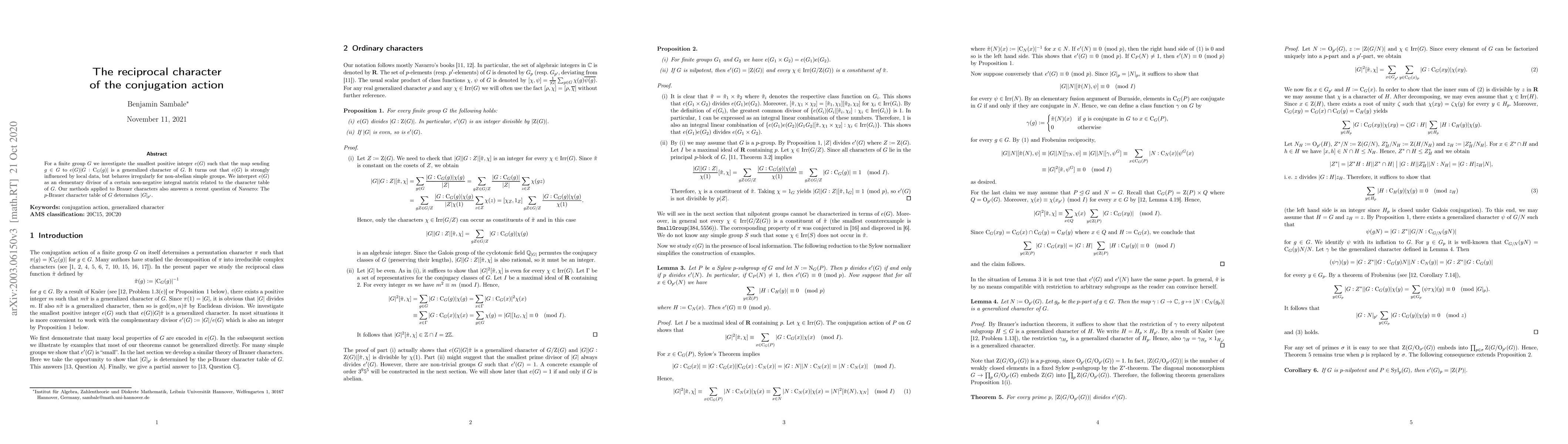 Thumbnail for The reciprocal character of the conjugation action