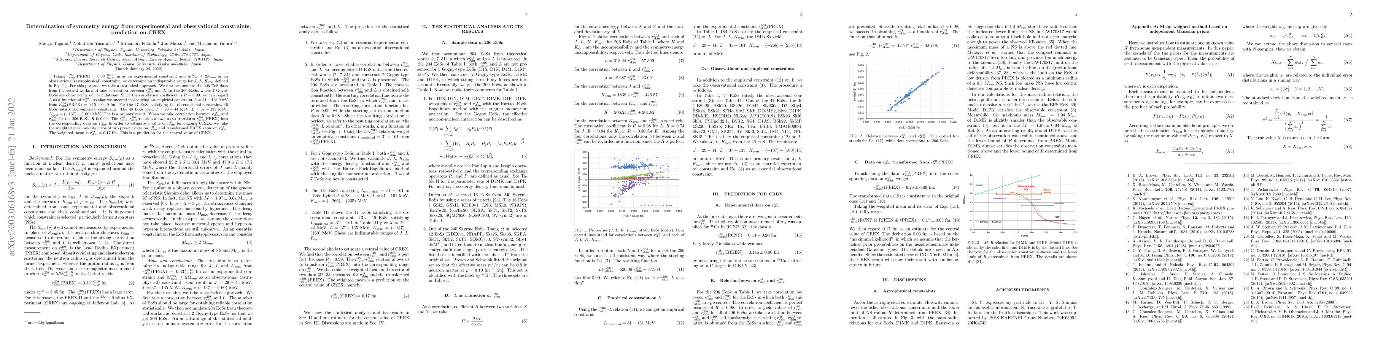 Thumbnail for Determination of symmetry energy from experimental and observational
  constraints; prediction on CREX