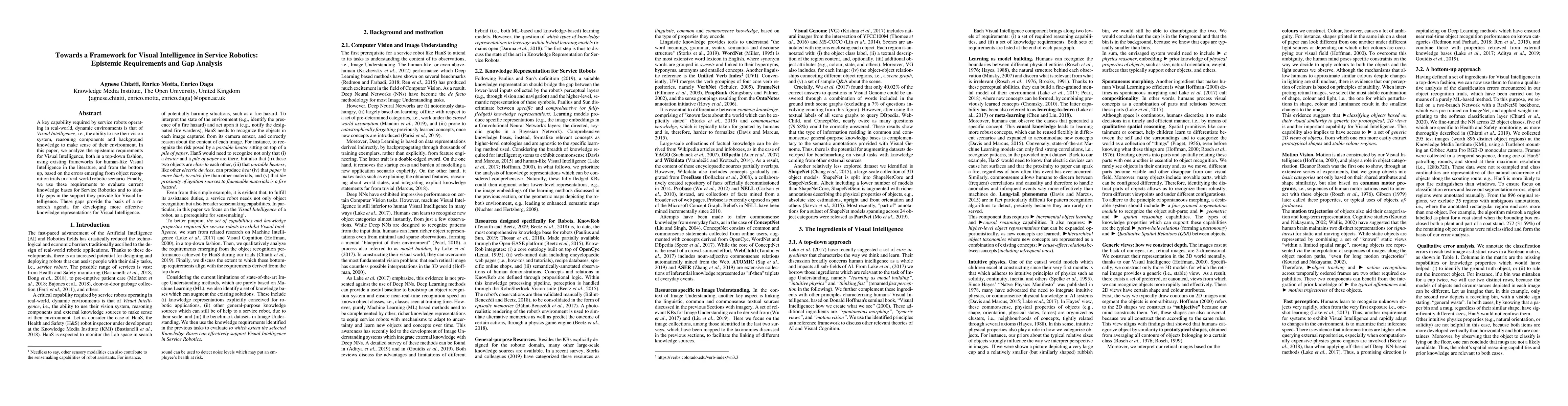 Thumbnail for Towards a Framework for Visual Intelligence in Service Robotics:
  Epistemic Requirements and Gap Analysis