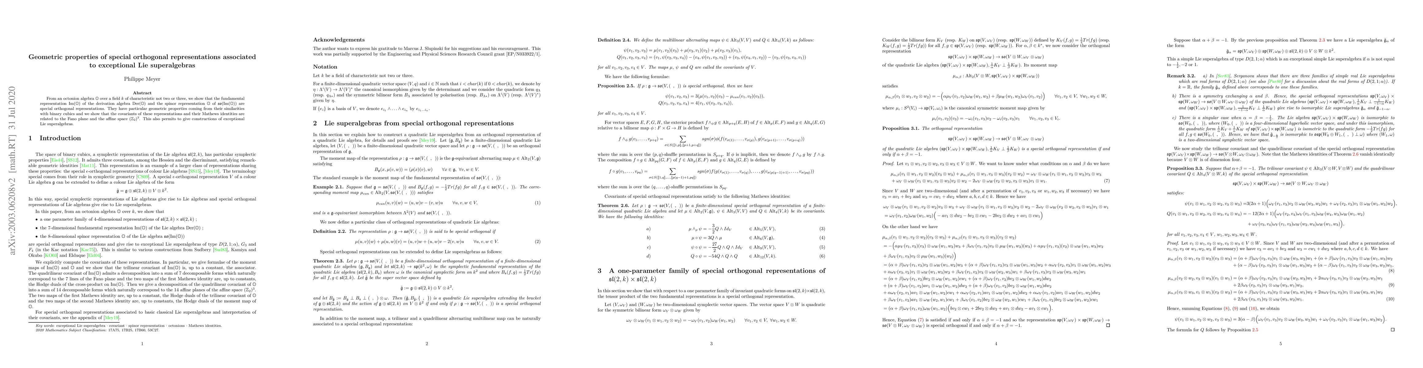 Thumbnail for Geometric properties of special orthogonal representations associated to
  exceptional Lie superalgebras