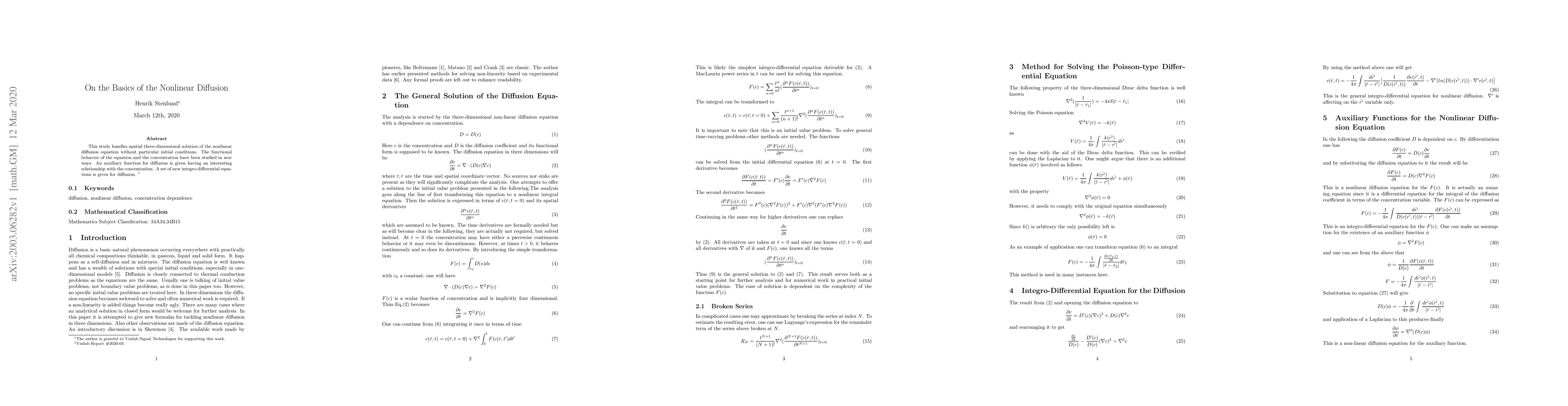 Thumbnail for On The Basics of the Nonlinear Diffusion