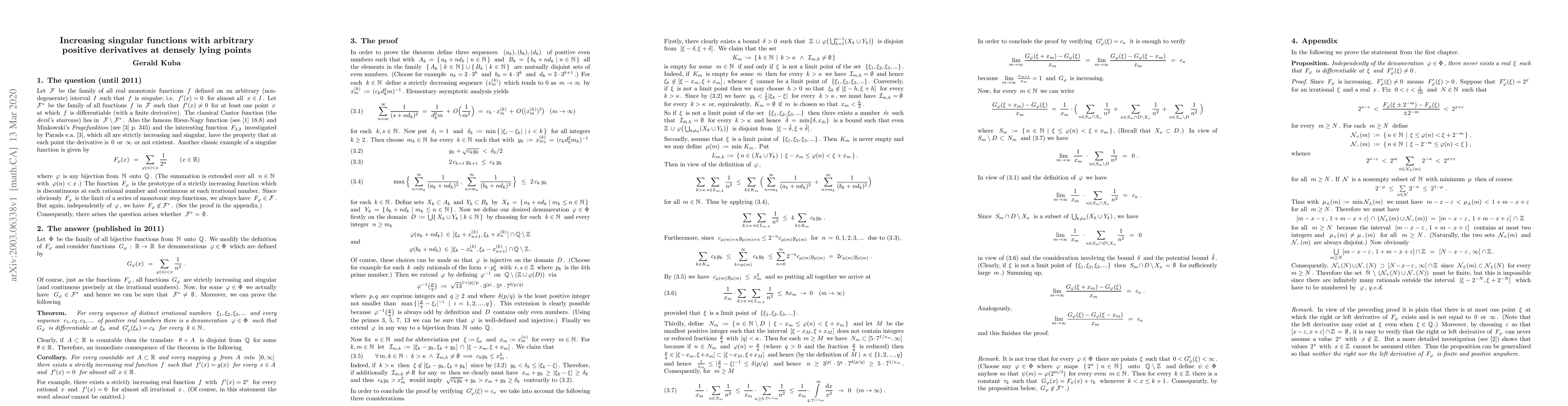 Thumbnail for Increasing singular functions with arbitrary positive derivatives at
  densely lying points