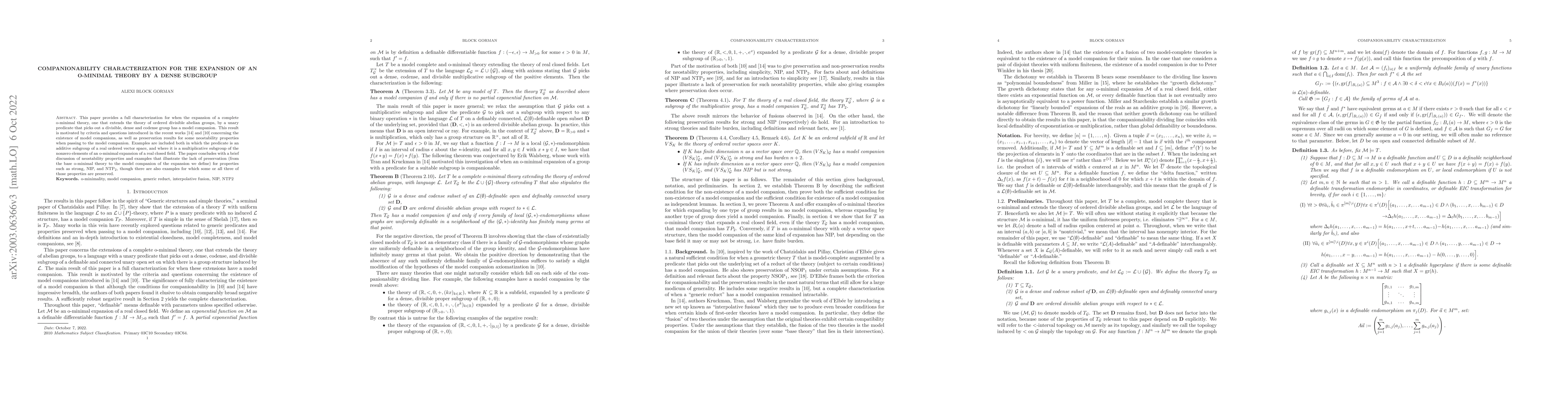 Thumbnail for Companionability Characterization for the Expansion of an O-minimal
  Theory by a Dense Subgroup