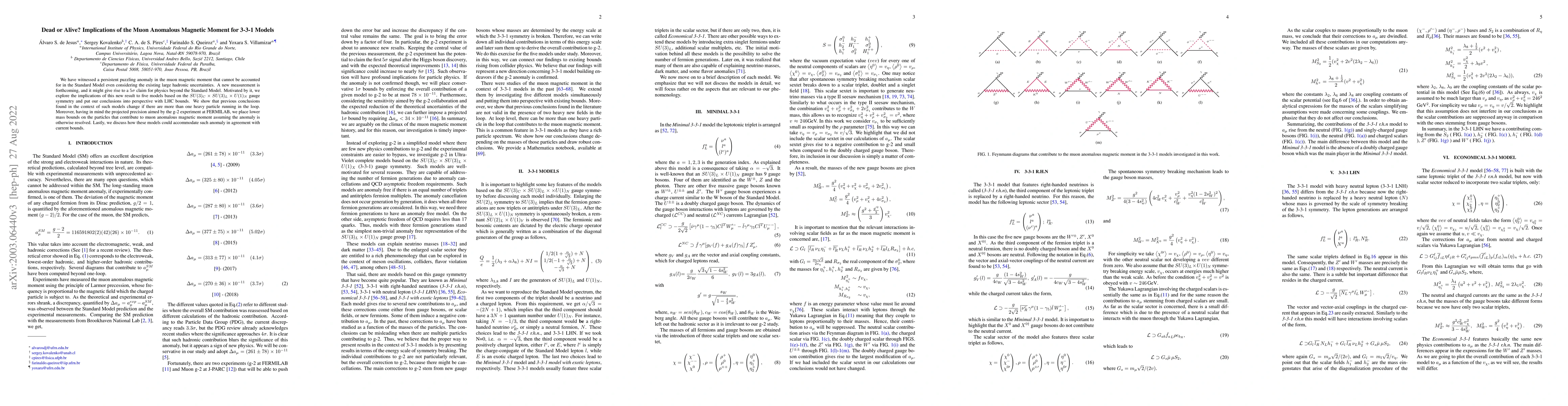 Thumbnail for Dead or Alive? Implications of the Muon Anomalous Magnetic Moment for
  3-3-1 Models