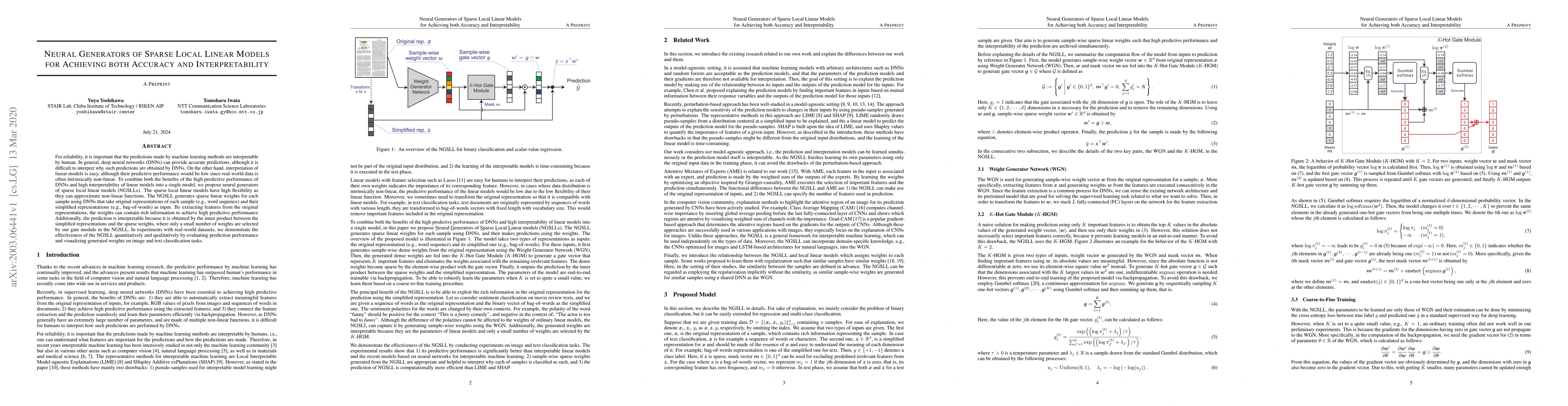 Thumbnail for Neural Generators of Sparse Local Linear Models for Achieving both
  Accuracy and Interpretability