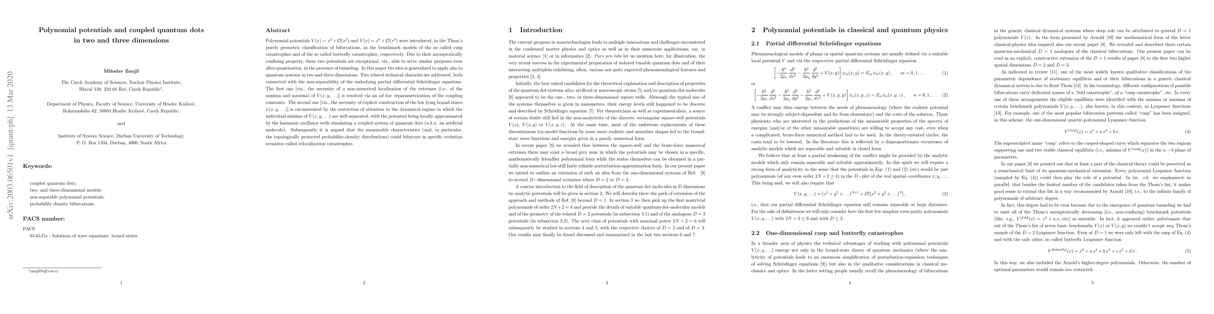 Thumbnail for Polynomial potentials and coupled quantum dots in two and three
  dimensions