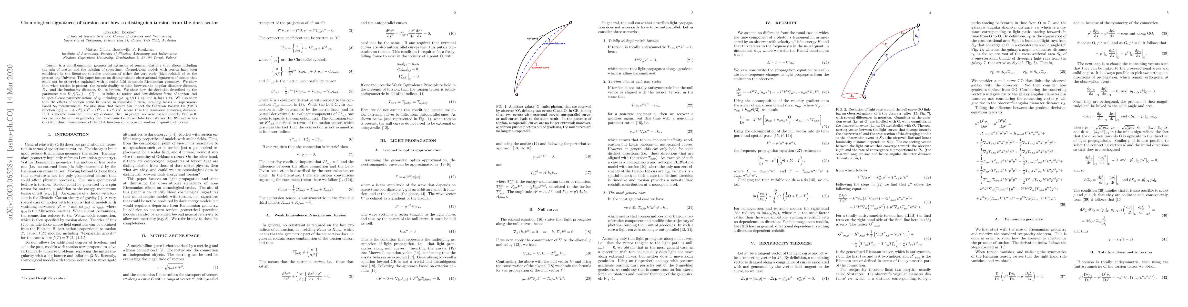 Thumbnail for Cosmological signatures of torsion and how to distinguish torsion from
  the dark sector
