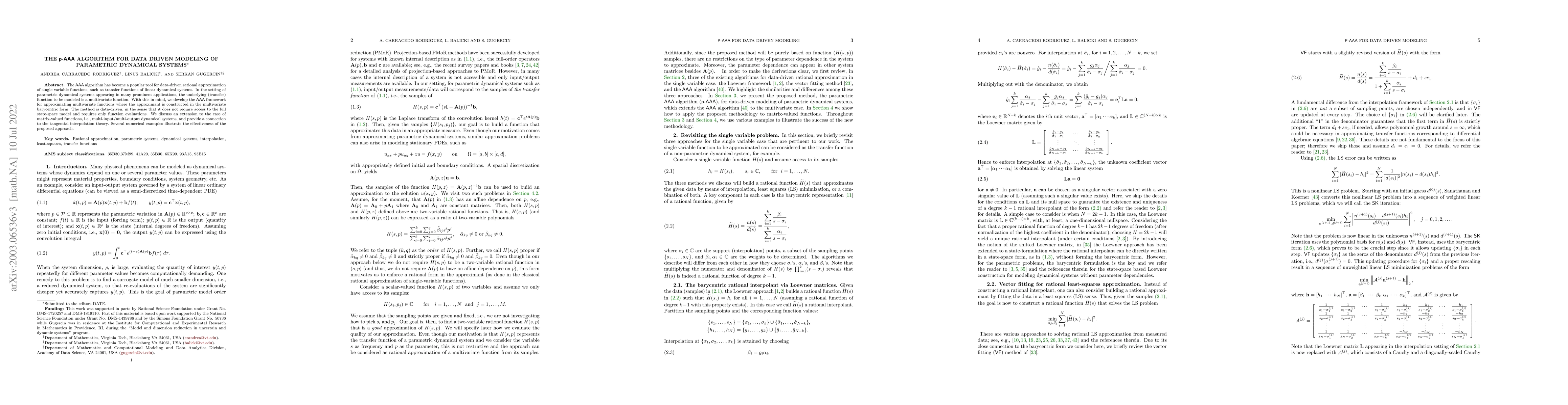 Thumbnail for The p-AAA algorithm for data driven modeling of parametric dynamical
  systems