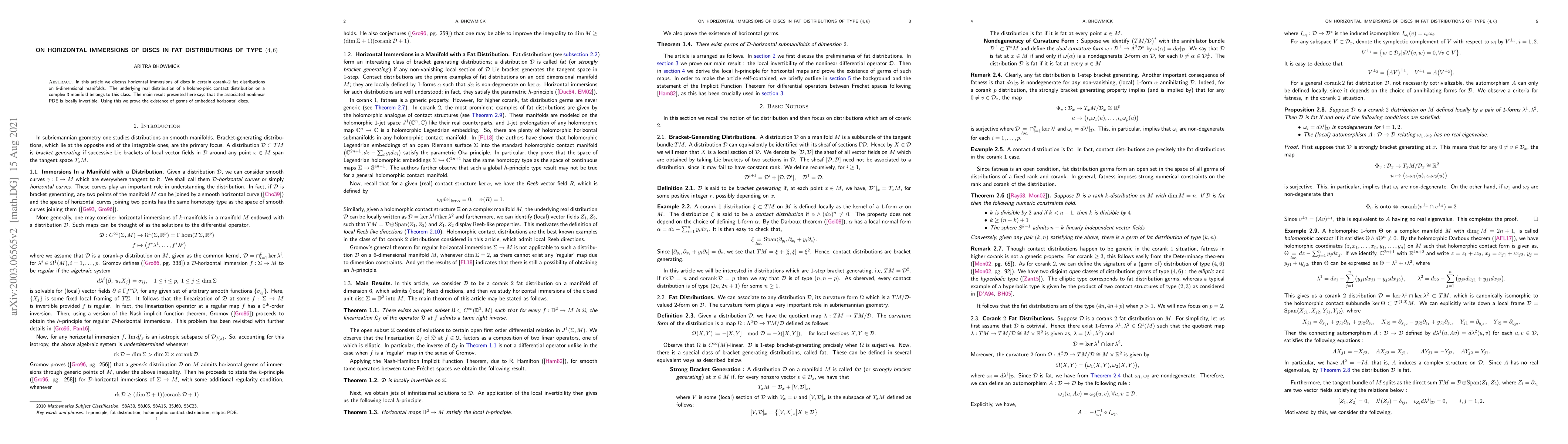 Thumbnail for On Horizontal Immersions of Discs in Fat Distributions of Type $(4,6)$