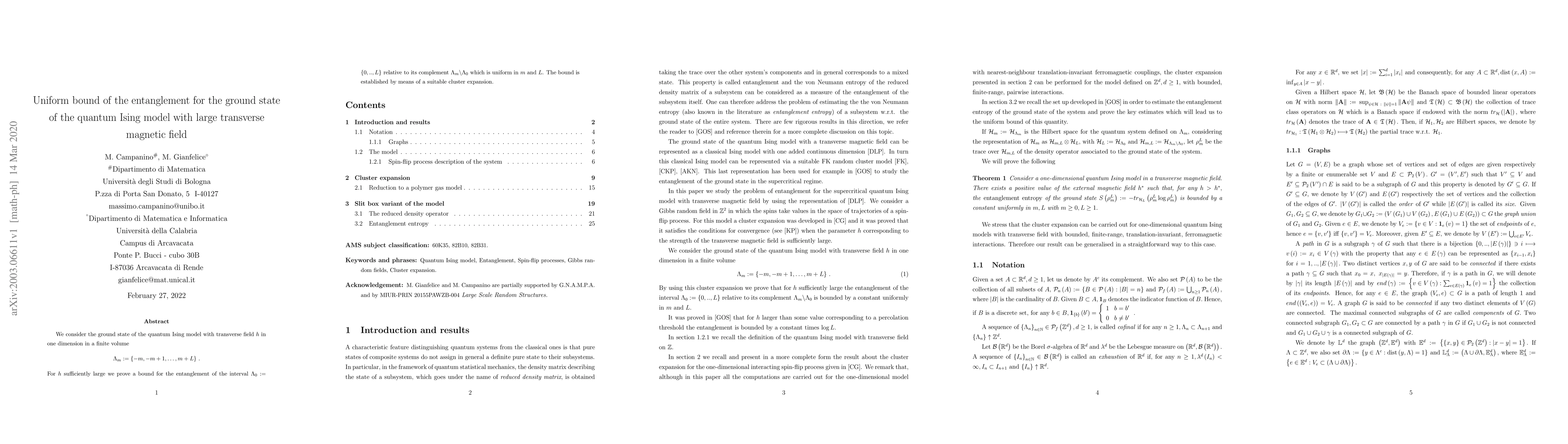 Thumbnail for Uniform bound of the entanglement for the ground state of the quantum
  Ising model with large transverse magnetic field