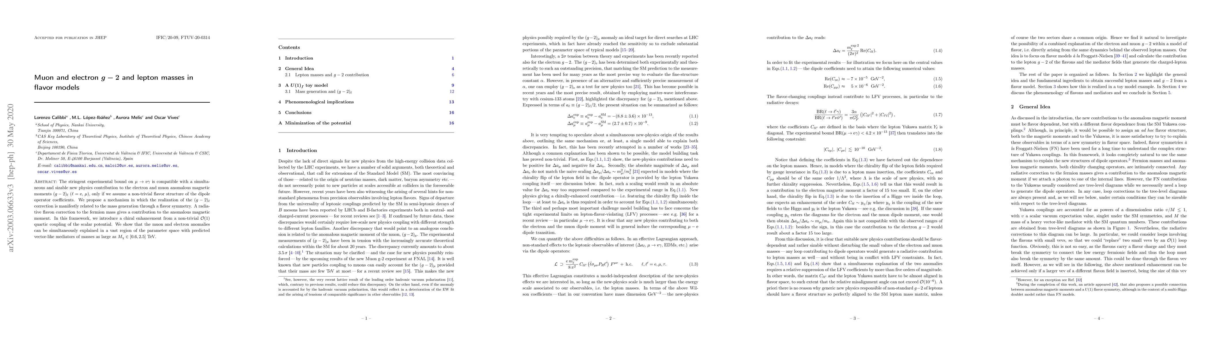 Thumbnail for Muon and electron $g-2$ and lepton masses in flavor models