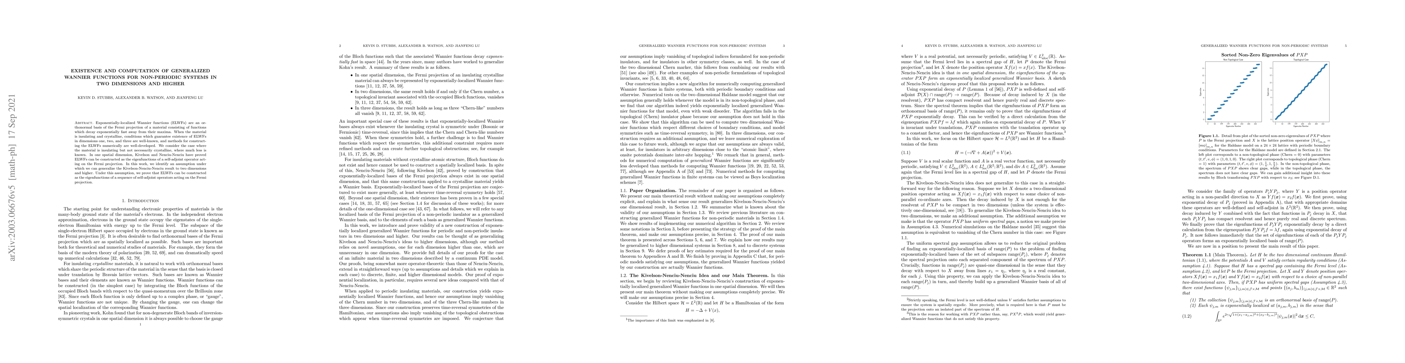 Thumbnail for Existence and computation of generalized Wannier functions for
  non-periodic systems in two dimensions and higher