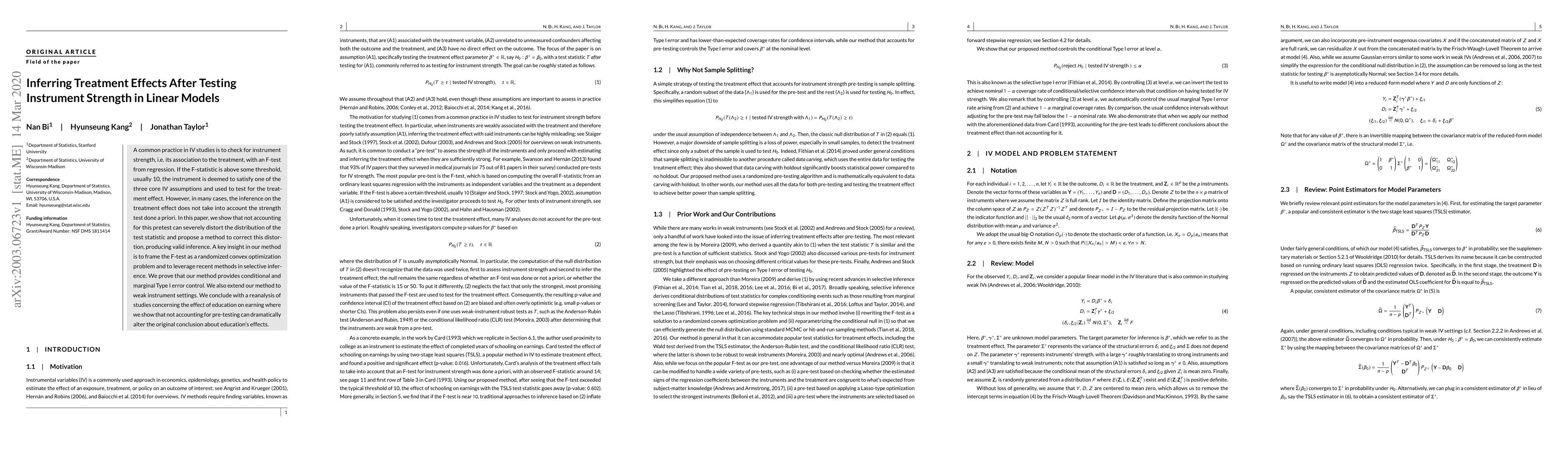 Thumbnail for Inferring Treatment Effects After Testing Instrument Strength in Linear
  Models