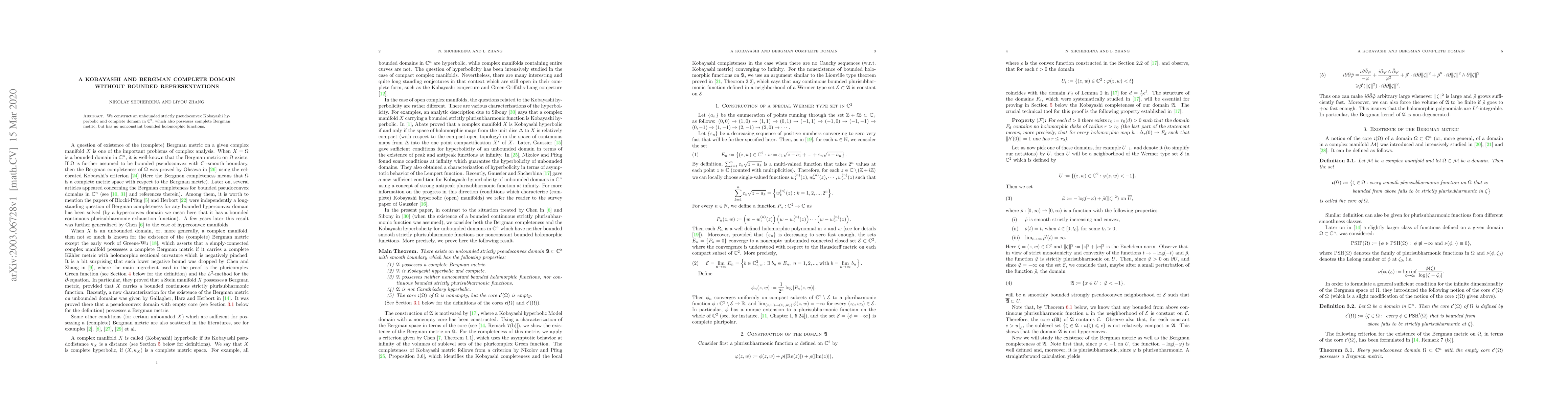 Thumbnail for A Kobayashi and Bergman complete domain without bounded representations