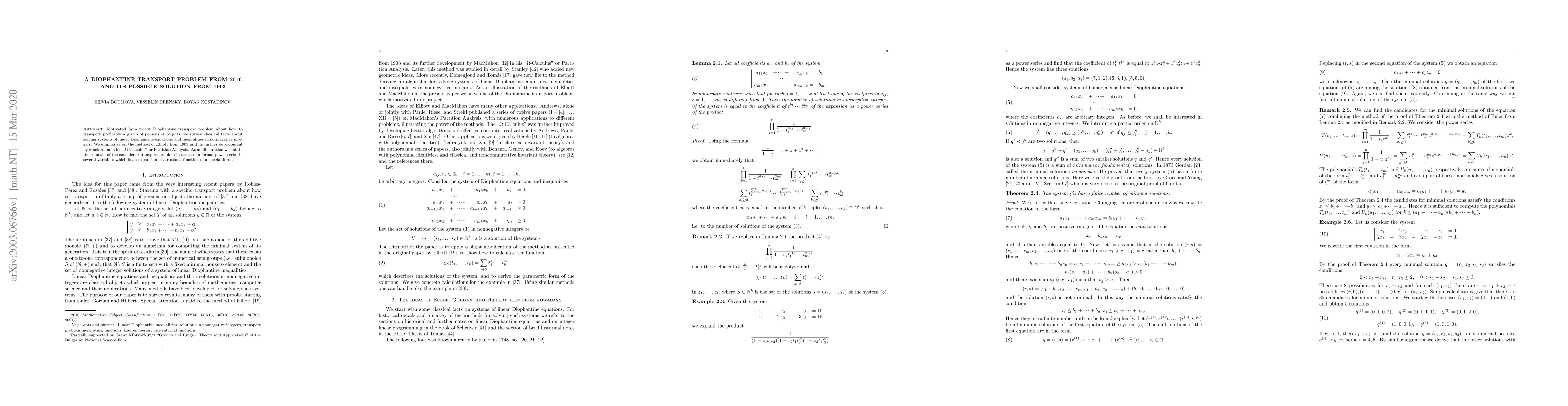 Thumbnail for A Diophantine transport problem from 2016 and its possible solution in
  1903