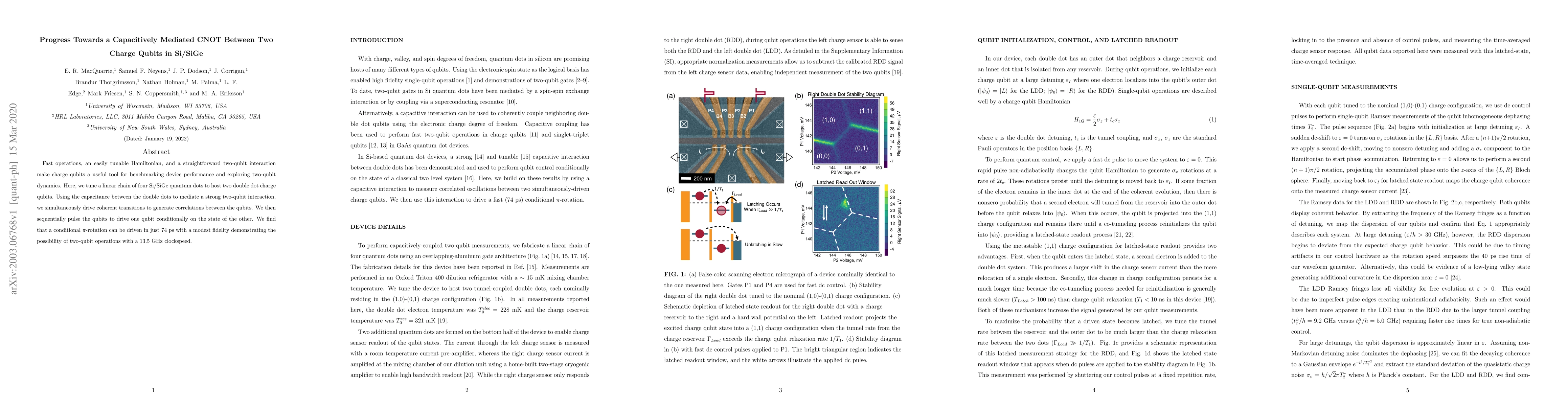 Thumbnail for Progress Towards a Capacitively Mediated CNOT Between Two Charge Qubits
  in Si/SiGe