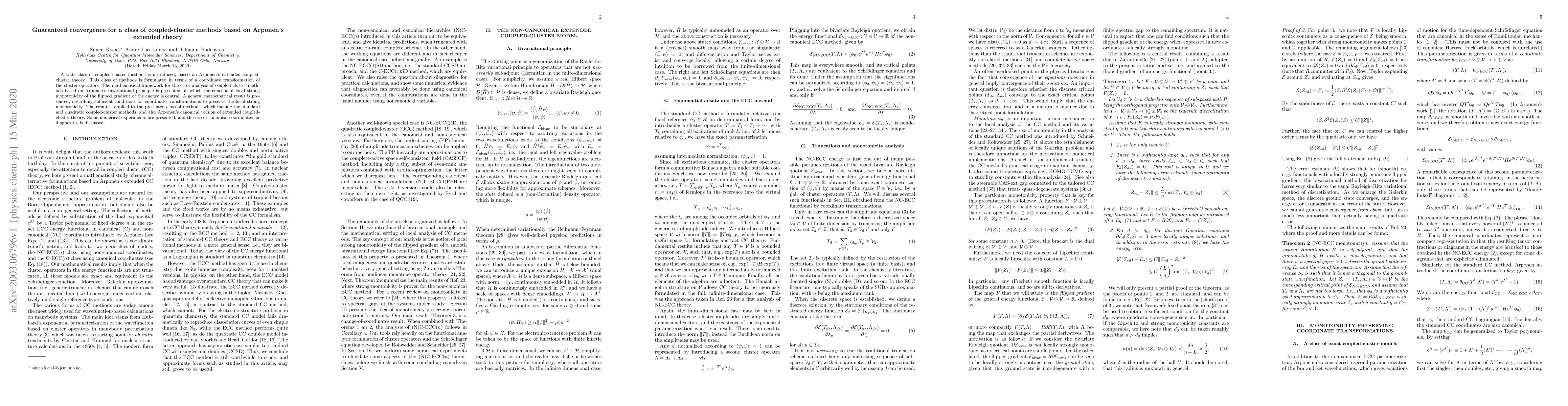 Thumbnail for Guaranteed convergence for a class of coupled-cluster methods based on
  Arponen's extended theory