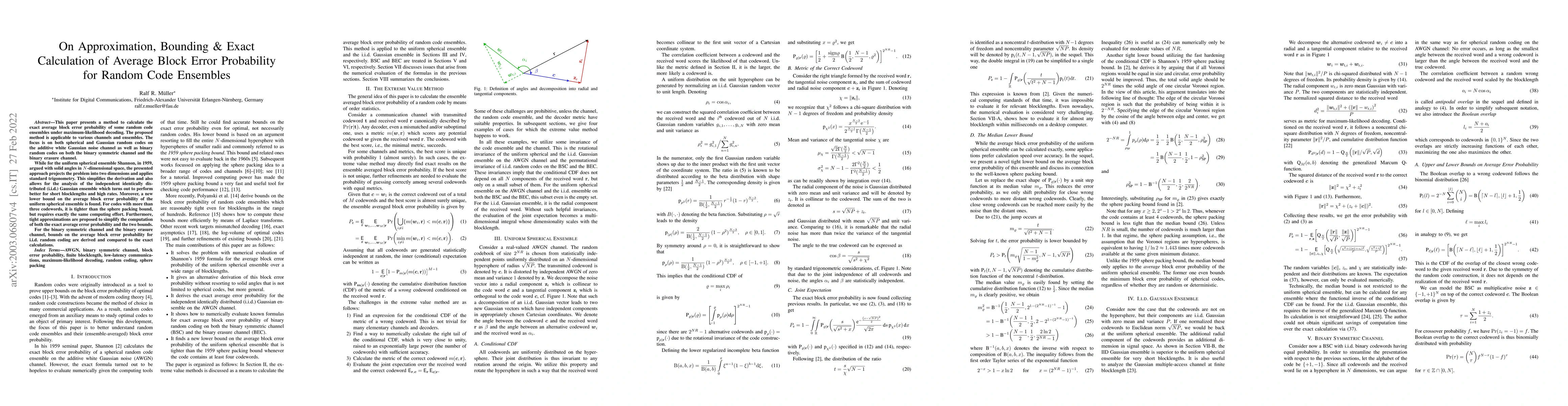 Thumbnail for On Approximation, Bounding & Exact Calculation of Block Error
  Probability for Random Code Ensembles