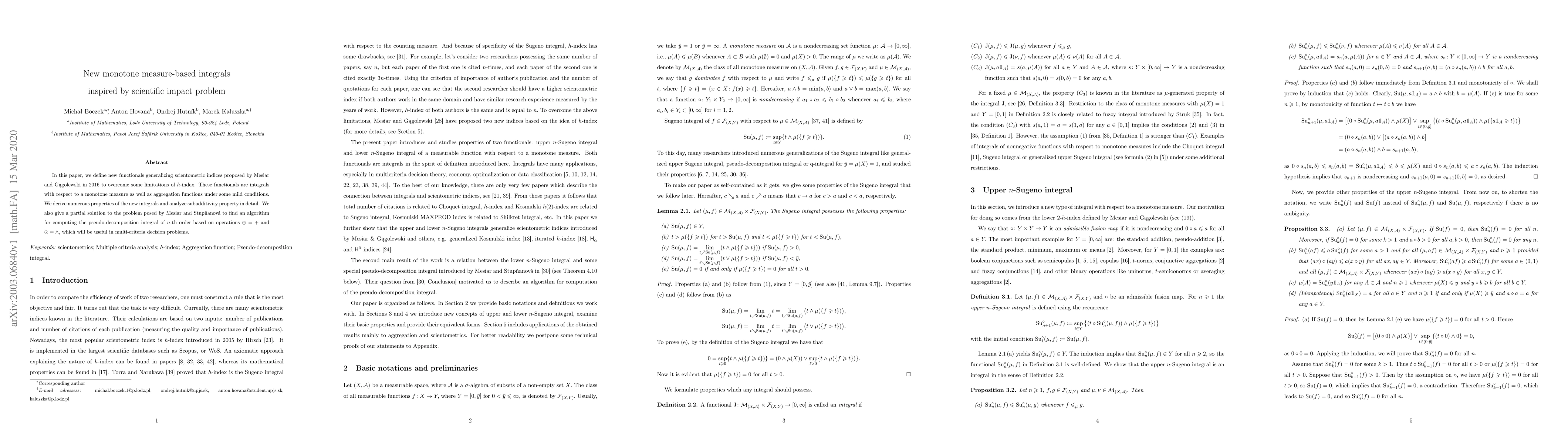 Thumbnail for New monotone measure-based integrals inspired by scientific impact
  problem