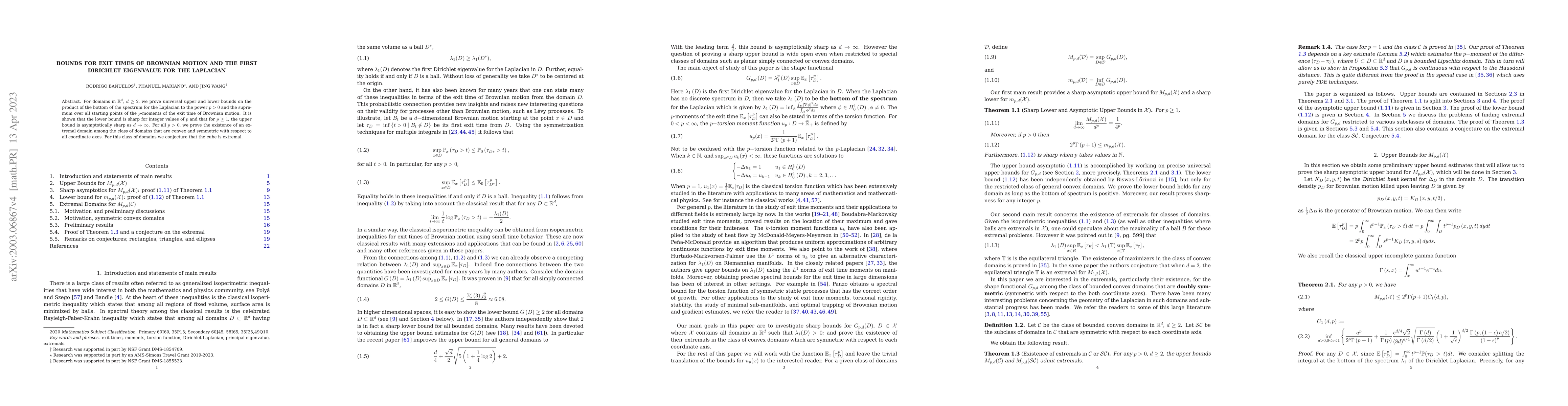 Thumbnail for Bounds for exit times of Brownian motion and the first Dirichlet
  eigenvalue for the Laplacian