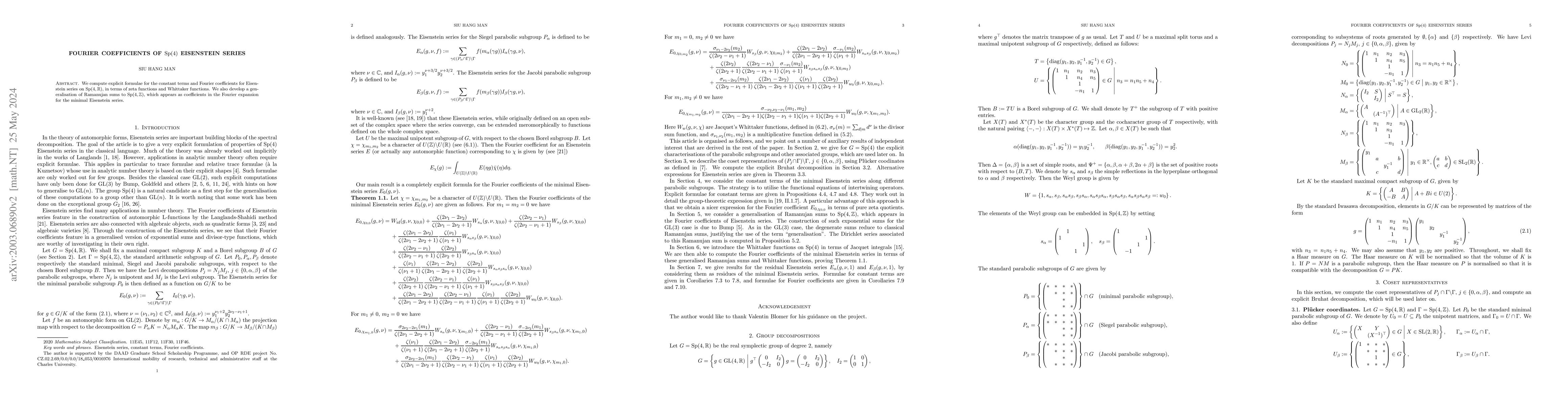 Thumbnail for Fourier coefficients of $\operatorname{Sp}(4)$ Eisenstein Series