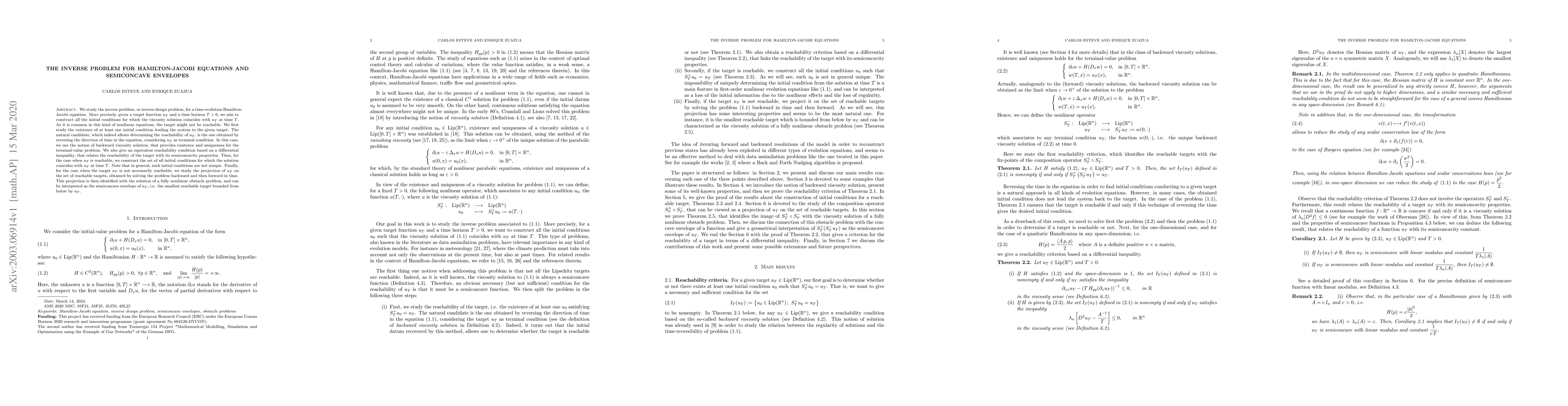 Thumbnail for The inverse problem for Hamilton-Jacobi equations and semiconcave
  envelopes