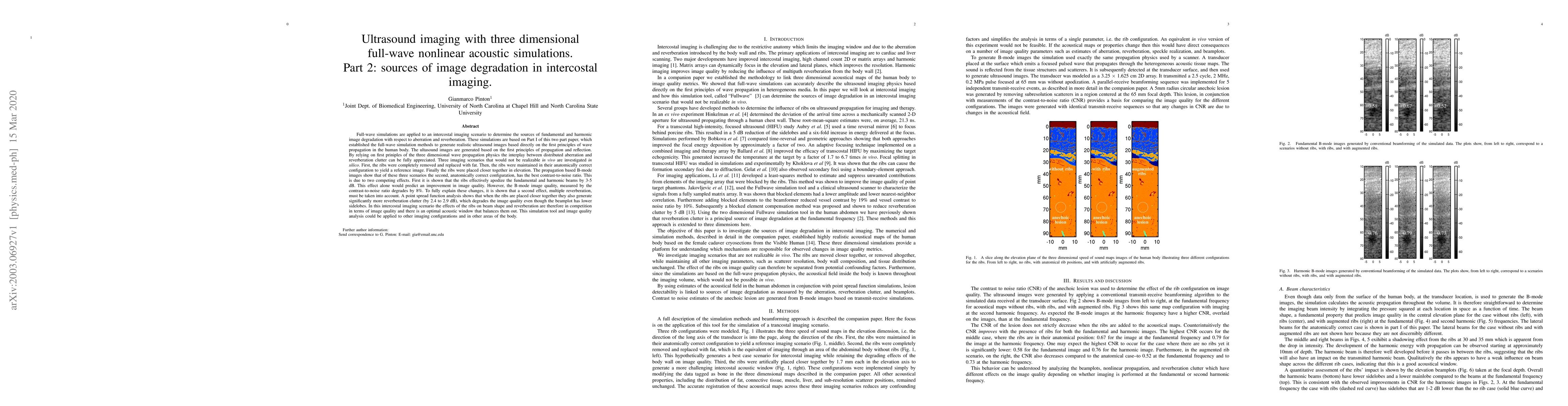 Thumbnail for Ultrasound imaging with three dimensional full-wave nonlinear acoustic
  simulations. Part 2: sources of image degradation in intercostal imaging