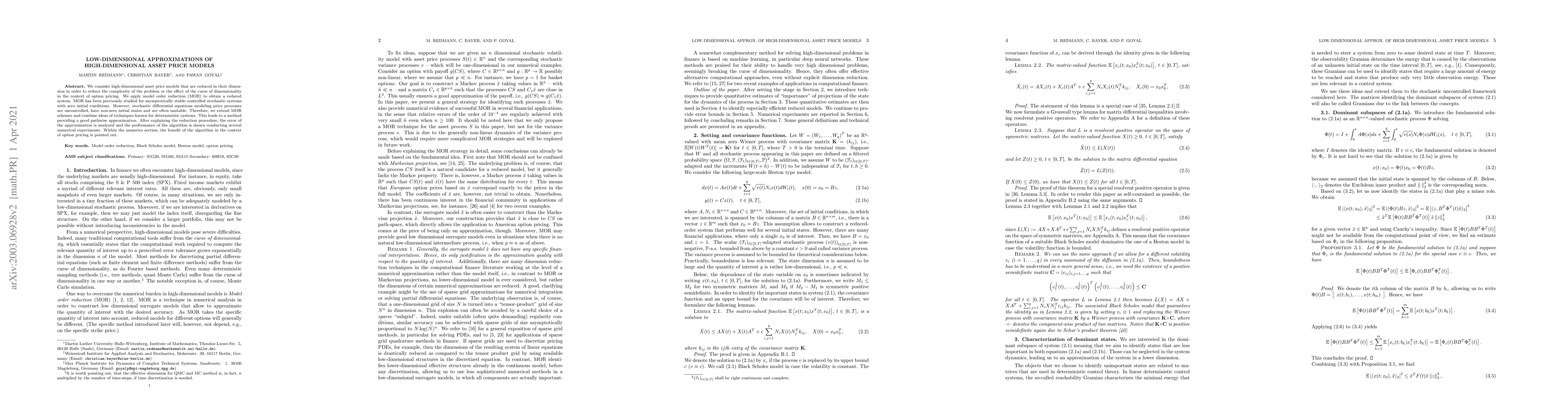 Thumbnail for Low-dimensional approximations of high-dimensional asset price models