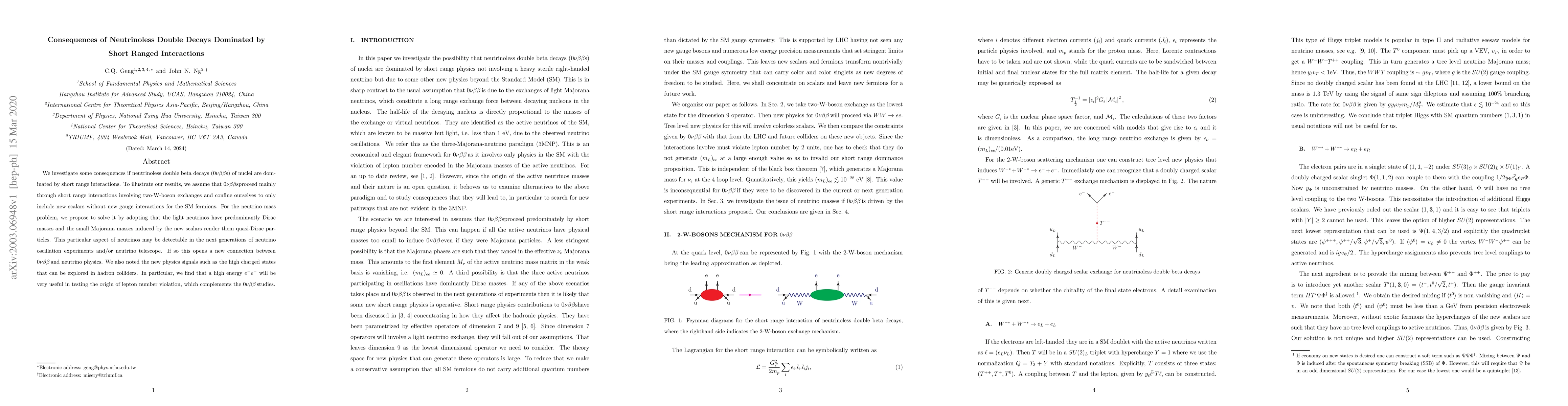 Thumbnail for Consequences of Neutrinoless Double Decays Dominated by Short Range
  Interactions