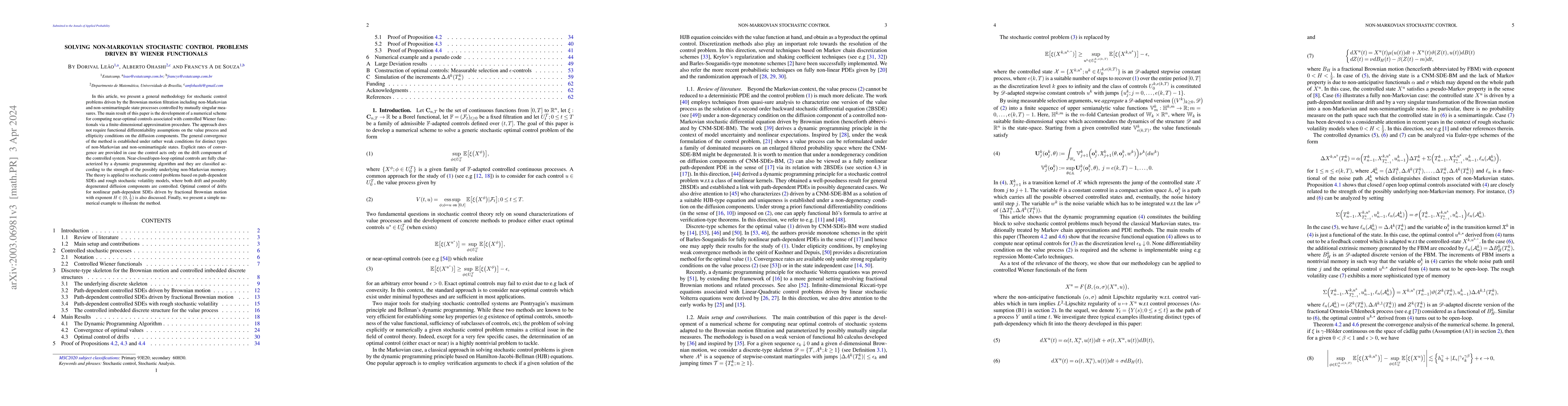 Thumbnail for Solving non-Markovian Stochastic Control Problems driven by Wiener
  Functionals