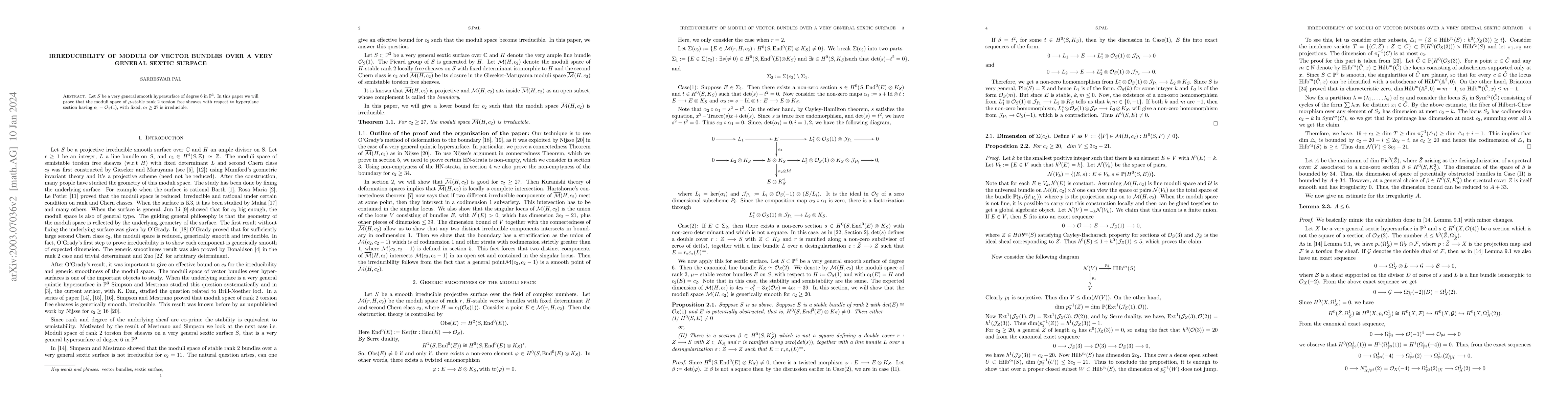 Thumbnail for Irreducibility of moduli of vector bundles over a very general sextic
  Surface