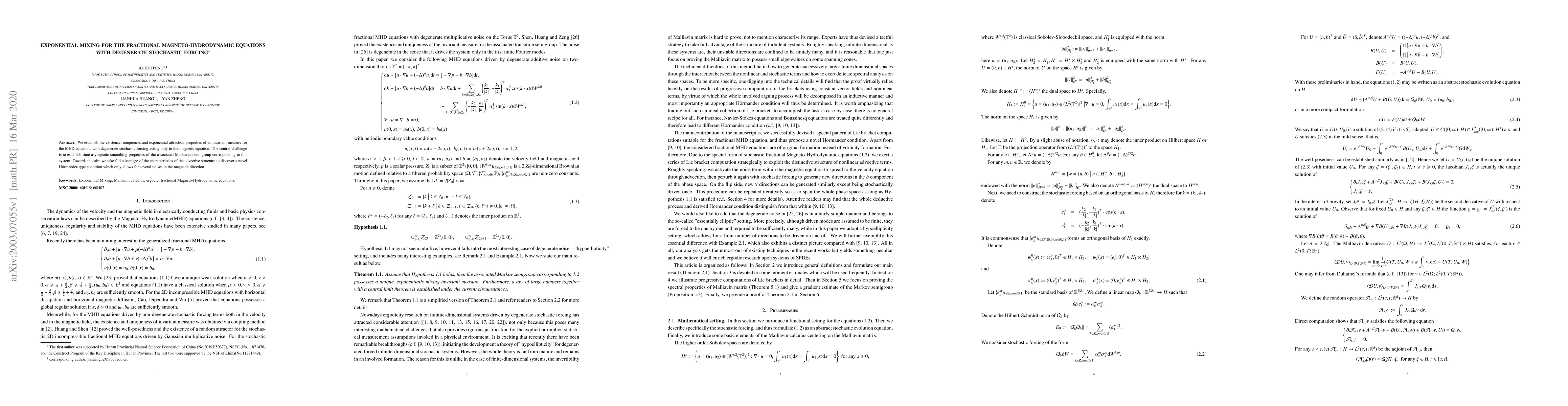 Thumbnail for Exponential mixing for the fractional Magneto-Hydrodynamic equations
  with degenerate stochastic forcing