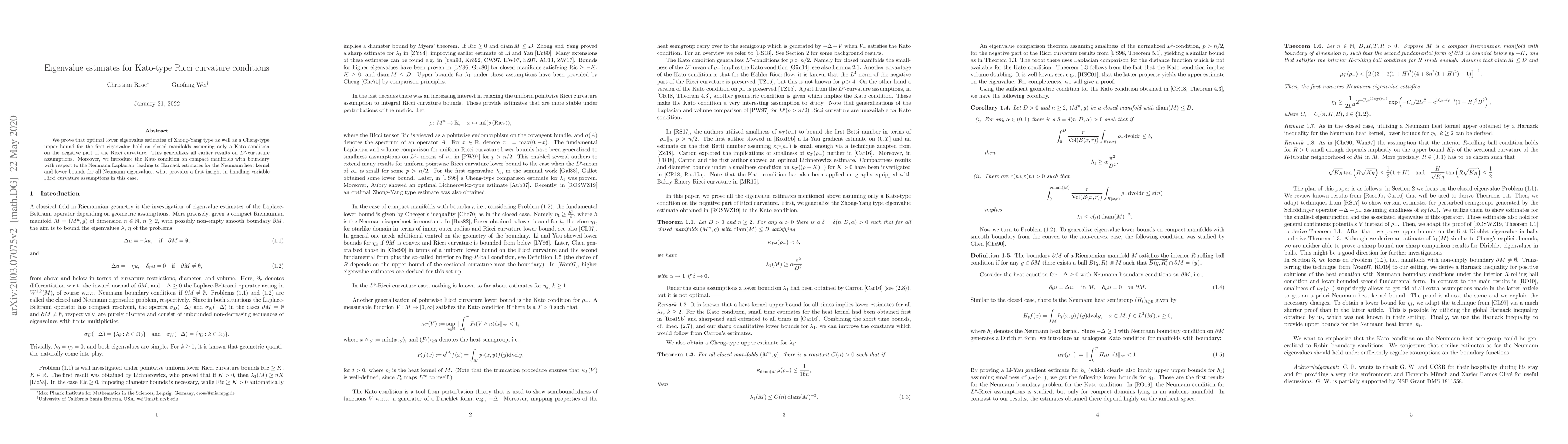 Thumbnail for Eigenvalue estimates for Kato-type Ricci curvature conditions