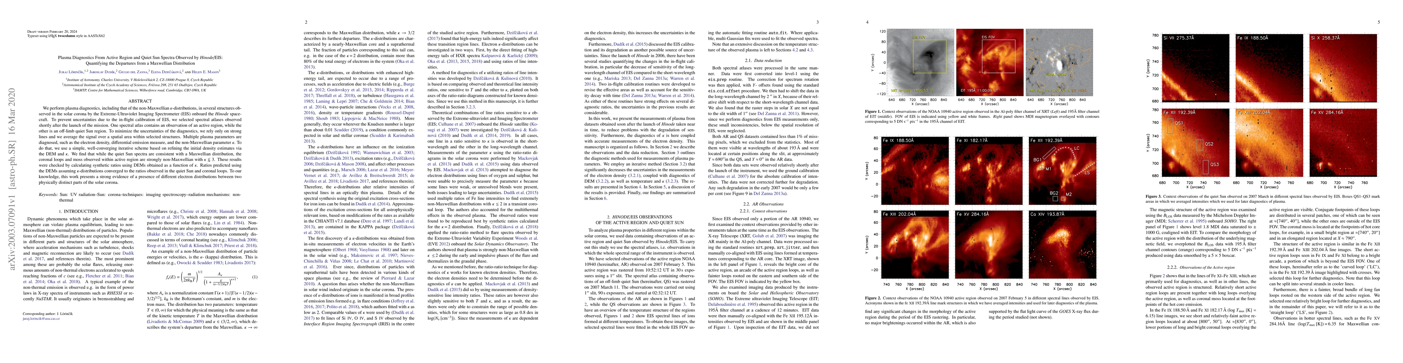 Thumbnail for Plasma Diagnostics From Active Region and Quiet Sun Spectra Observed by
  Hinode/EIS: Quantifying the Departures from a Maxwellian Distribution