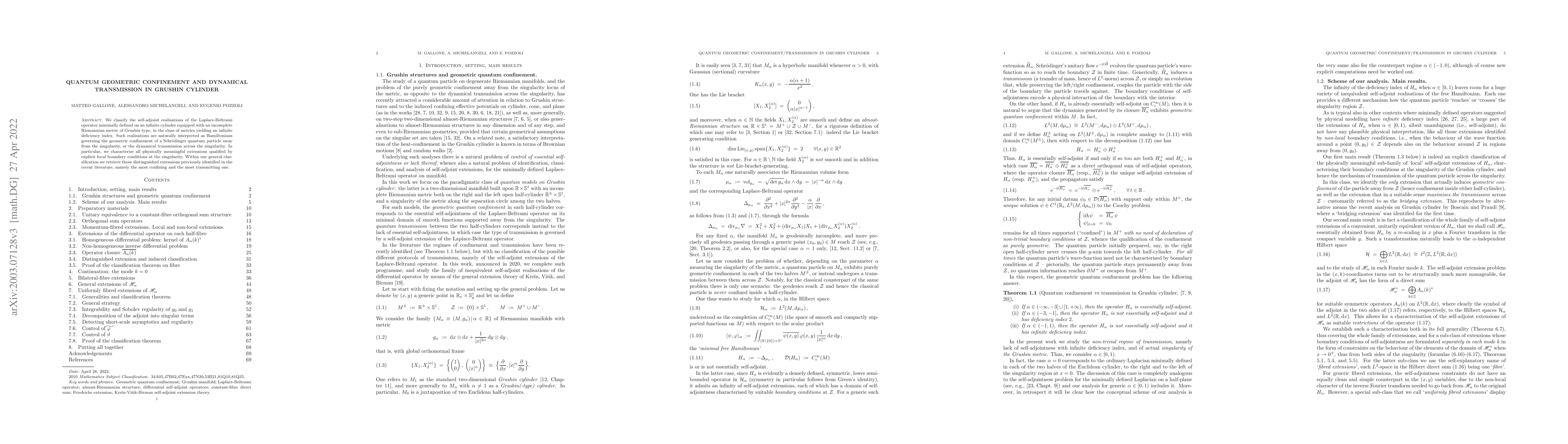 Thumbnail for Quantum Geometric Confinement and Dynamical Transmission in Grushin
  Cylinder
