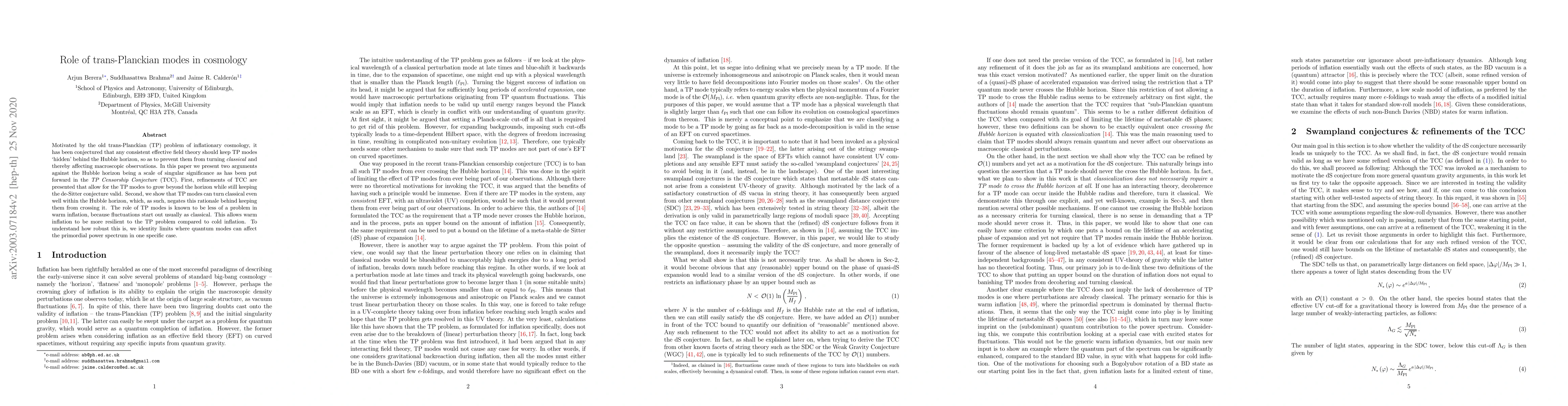 Thumbnail for Role of trans-Planckian modes in cosmology