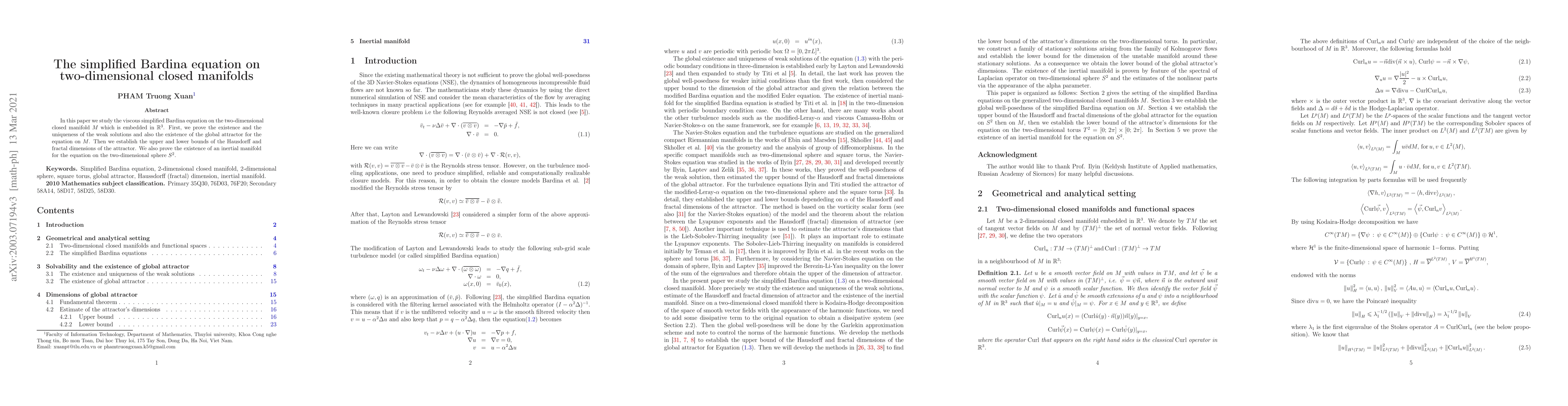 Thumbnail for The simplified Bardina equations on two-dimensional closed manifolds