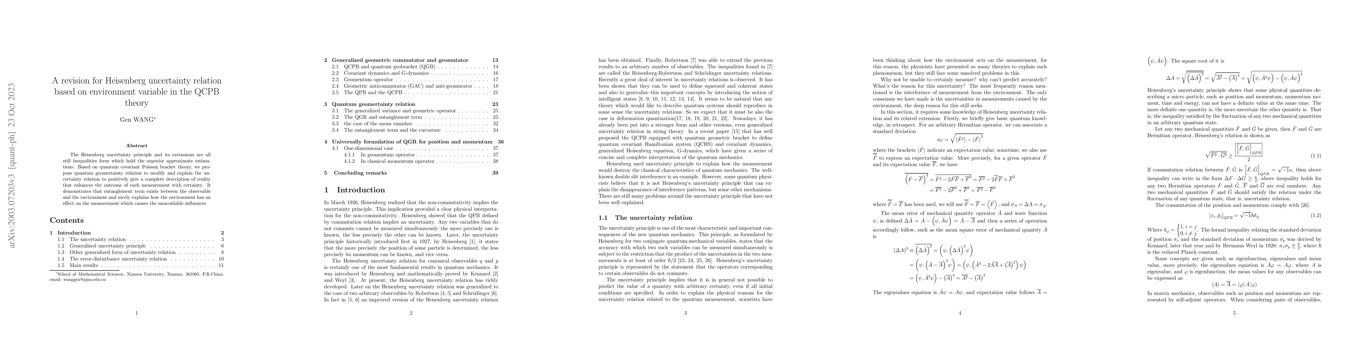 Thumbnail for A revision for Heisenberg uncertainty relation based on environment
  variable in the QCPB theory