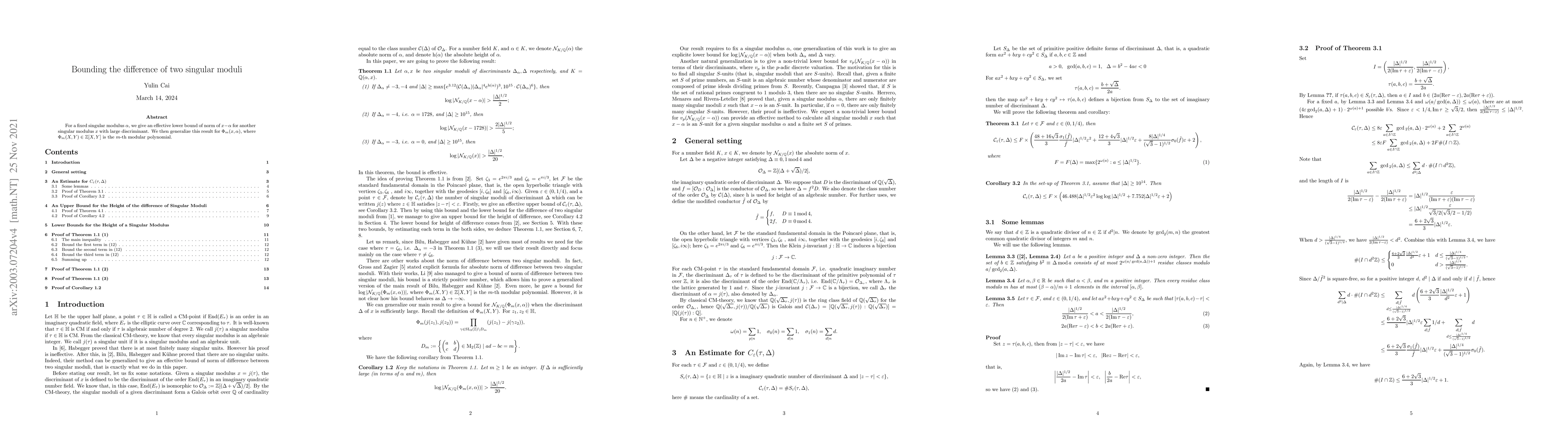 Thumbnail for Bound the difference of two singular moduli